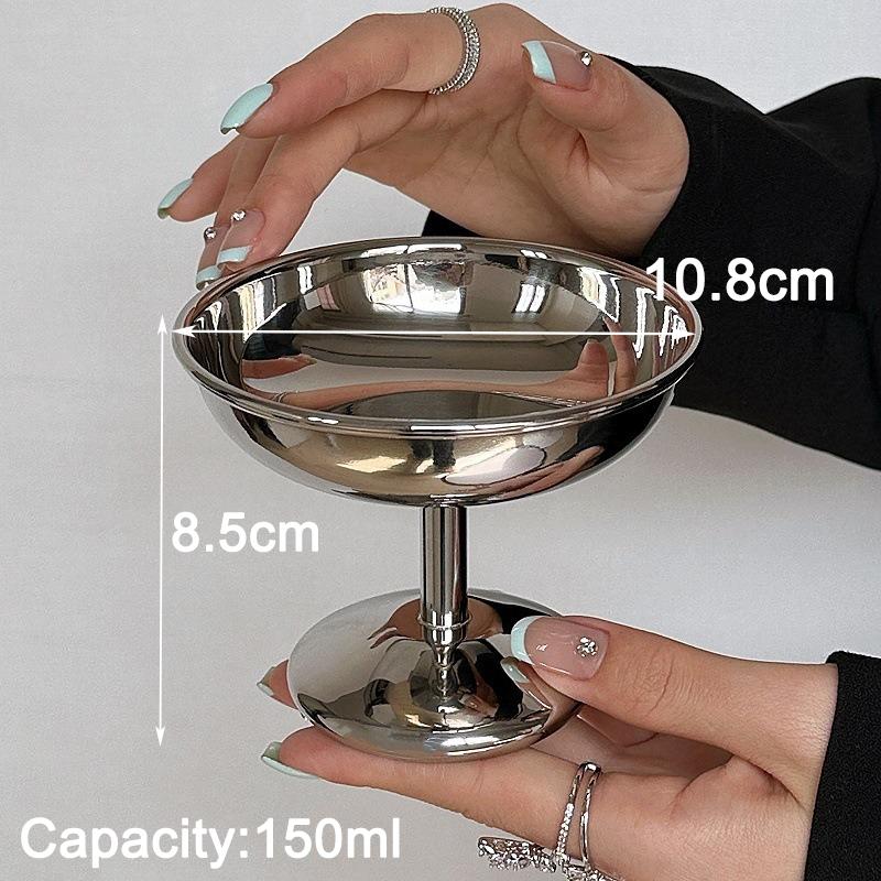 Retro Stainless Steel Ice Cream Cup Ins Style Pudding Dessert Cup Fruit Yogurt Salad Serving Dish High Base Bowl Bar Dinnerware