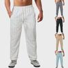Мужские полосатые пляжные брюки из хлопка и льна с эластичным поясом