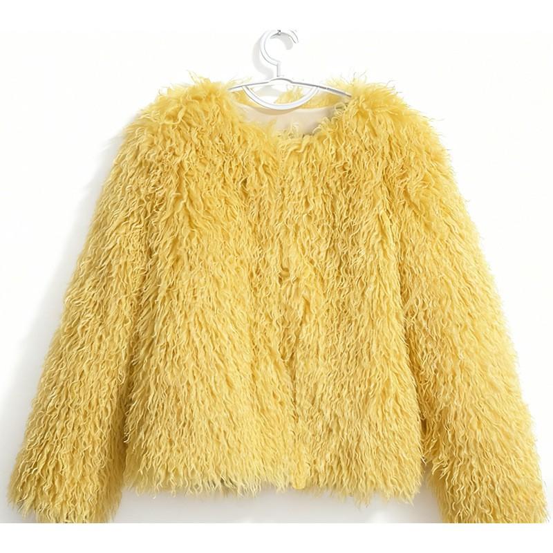 Womens Faux Fur Coat Round Neck Mid-Length Warm Winter Outerwear 7 Colors Available