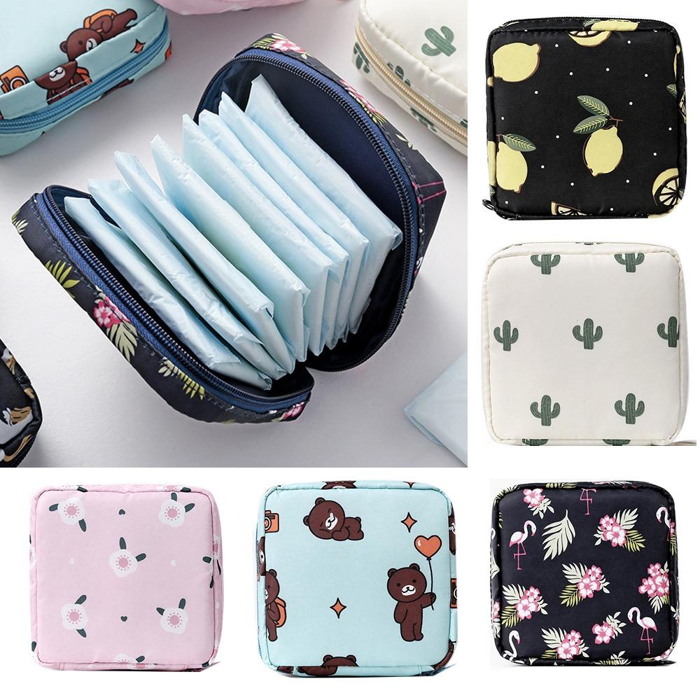 Women Portable Sanitary Napkin Tampon Storage Bag Cotton Travel Makeup Storage Bag Literary Zipper Coin Purse Sundries Storage#w