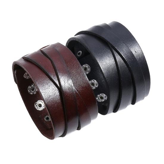 Men Bracelet Faux Leather Solid Color Smooth Punk Style Button Closure Lightweight Individual Cross Strap Men Accessory