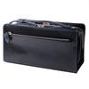 Large Capacity Leather Second Bag with Double Zipper and Design Color Clutch Bag X [Diablo] Men's Box-Shaped [KA-3111] (Black Blue)