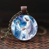 Gemstone Glass Pendant Necklace Depicting The Scene Of Jesus Meeting The Virgin Mary, Suitable For Everyday Wear.