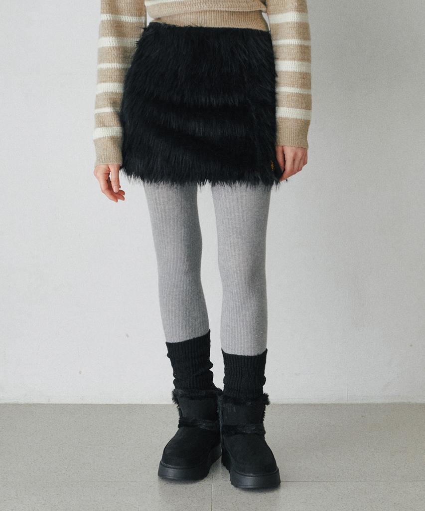 Belloel Fur Mini Skirt Black