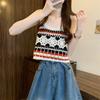 Short Knitted Vest Polyester Fiber Sleeveless Top Sweet Hollow Out Top  Women's