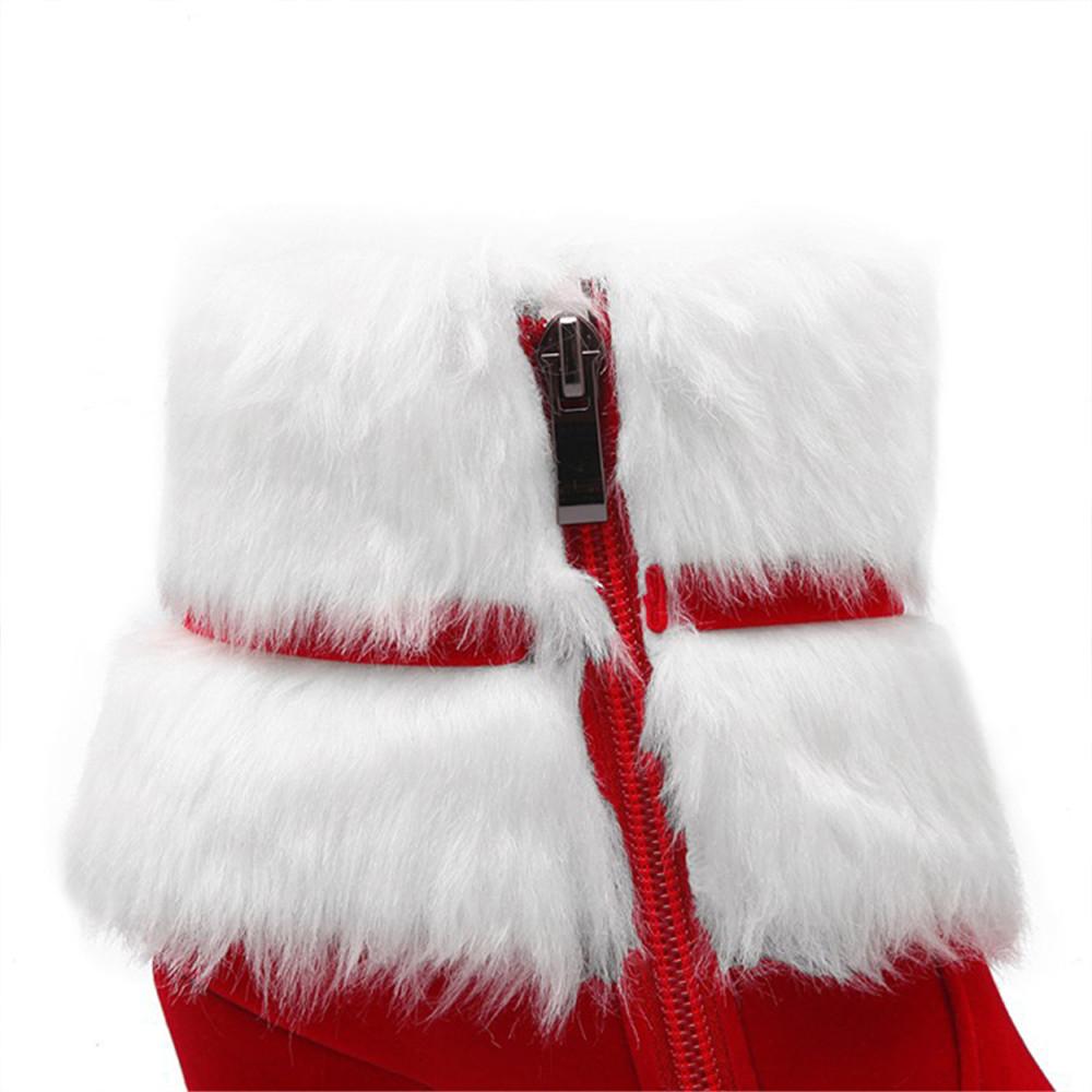 Женская Зимняя Теплая Обувь Рождественские Туфли Леди Санта Клаус Косплей Обувь Красные Ботильоны Высокие Каблуки Короткие Ботинки