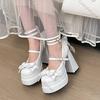 Fashion Comemore Platform Women Lolita Pumps Fashion Shallow Chunky High Heel Female Shoes Night Club Ankle Buckle Bow Dress Heels Women