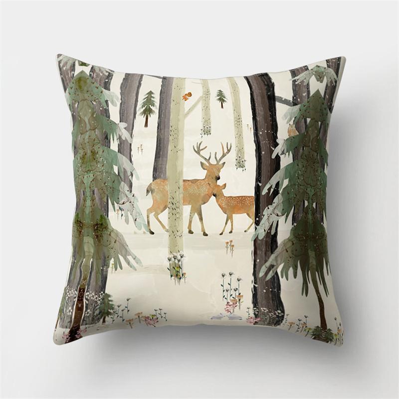 Чехол для подушки с милым животным, собакой, оленем, медведем, домашний диван, декоративная подушка для спальни, наволочка