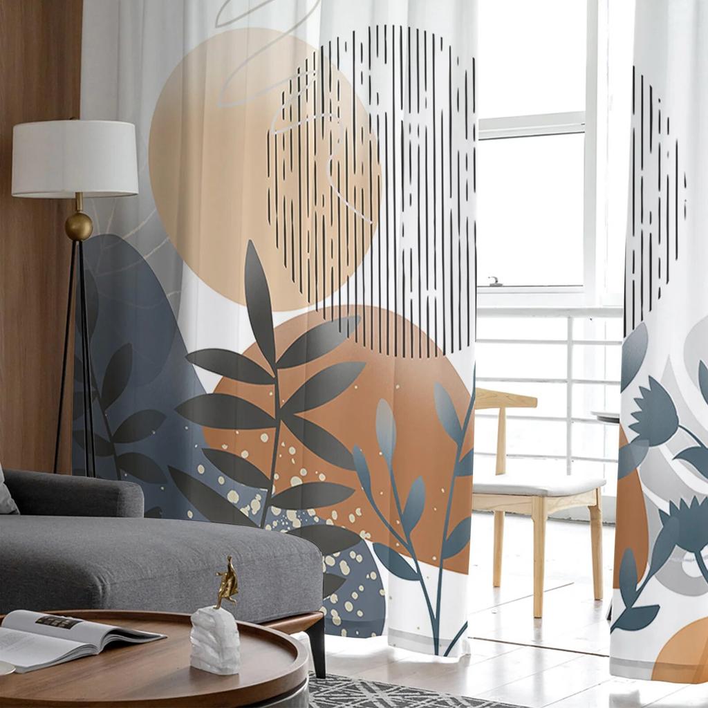 Bohemian Abstract Wind Leaf Plant Bedroom Curtains Tulle Sheer Curtain Living Room Home Decor Voile Drapes