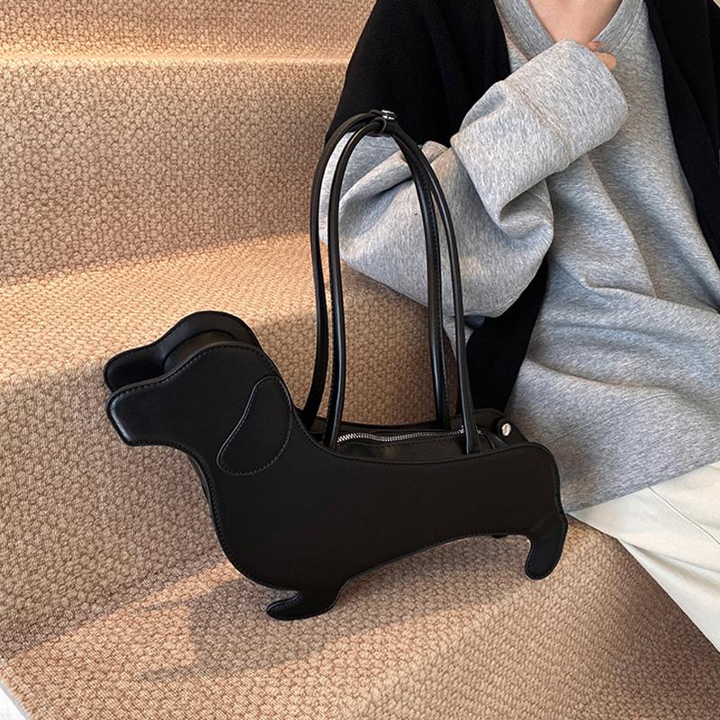 Yogodlns Three-dimensional Dachshund Shoulder Bag PU Leather Retro Handbag Design Underarm Bag For Women Trend Commut Bag