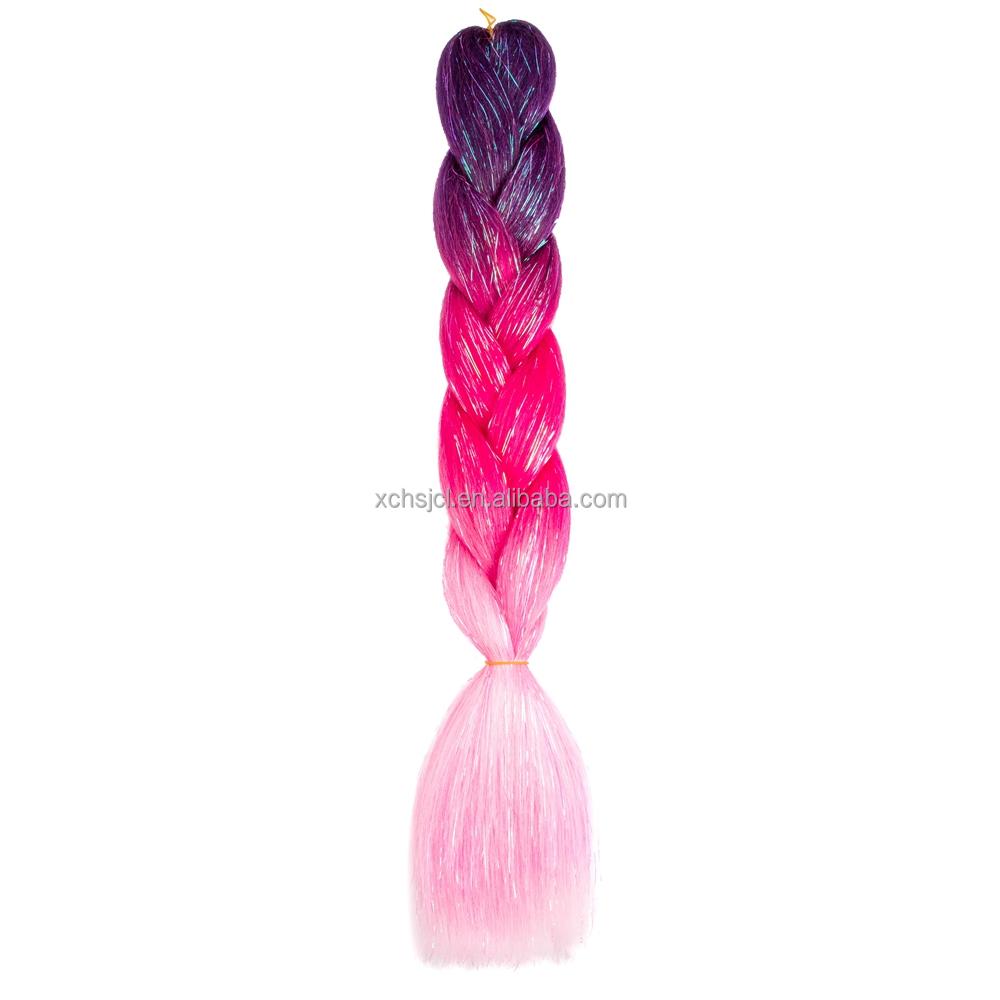 Customized Soft Heat Resistant Fiber Festival Ombre Pure 2 3 4 5 Tone Color Tinsel Glitter Jumbo Braiids