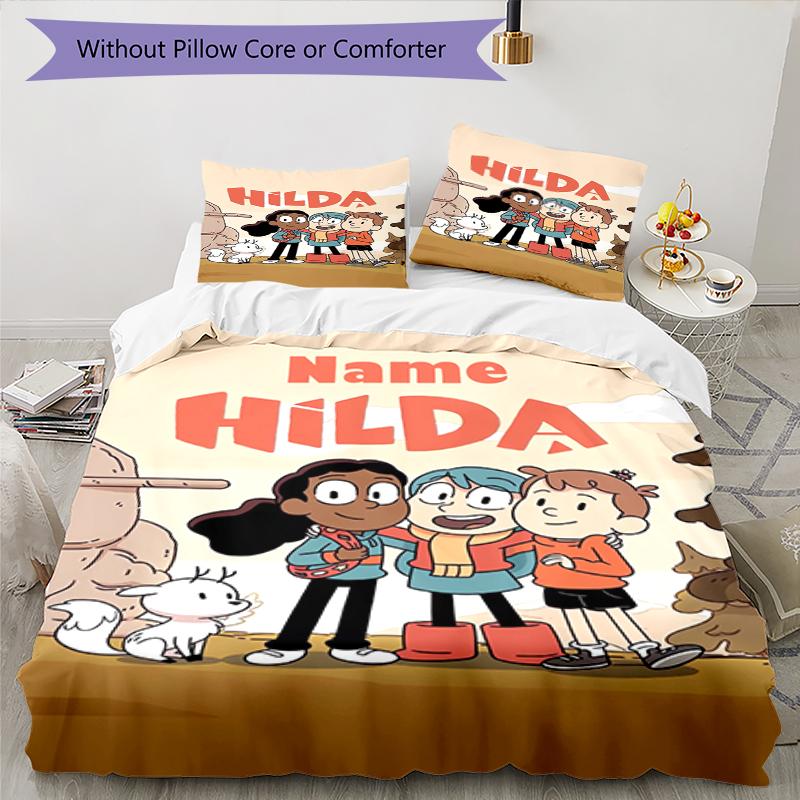 3pcs Custom Name Hilda Bedding Set Duvet Cover Closure Includes 1 Duvet Cover & 2 Pillowcases, Soft and Comfortable for All Seasons.