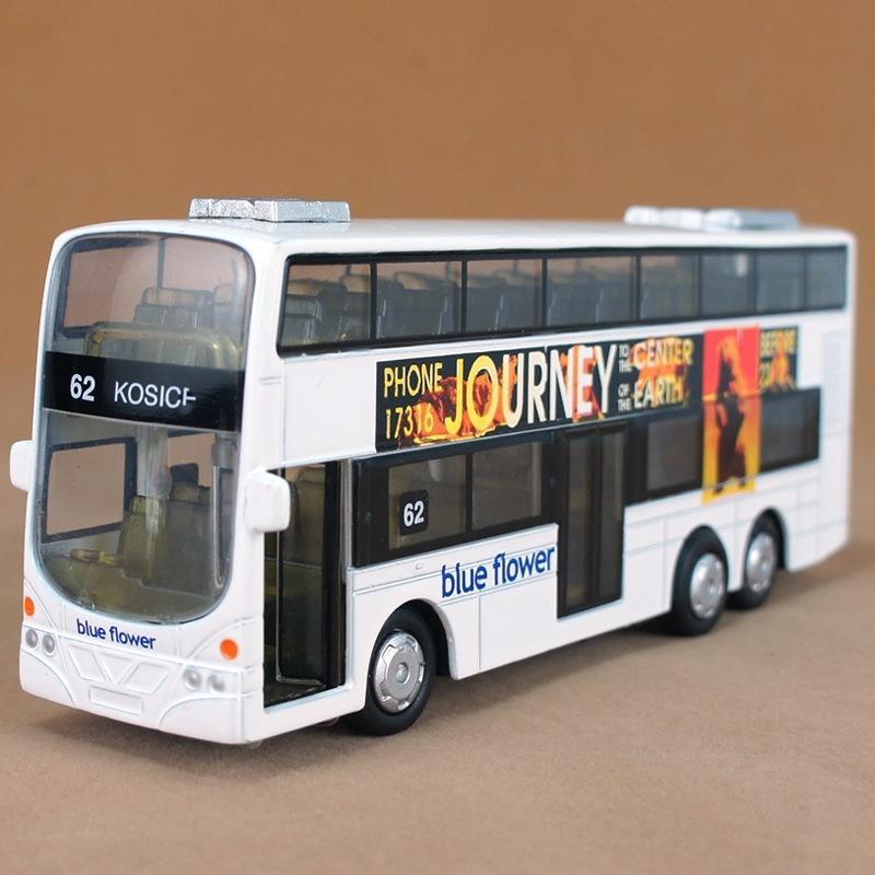 1:43 Kids Toys Double Decker Bus Cool Metal Vehicle Cars Model for Music Pull Back Cars Miniatures