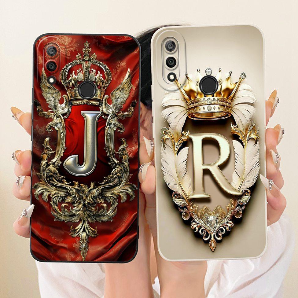 For Huawei Y9 2019 Case Cover Luxury A-Z Letters Fashion Crown 2D Painted Silicone Casing For Huawei JKM-LX1 JKM-LX2 JKM-LX3