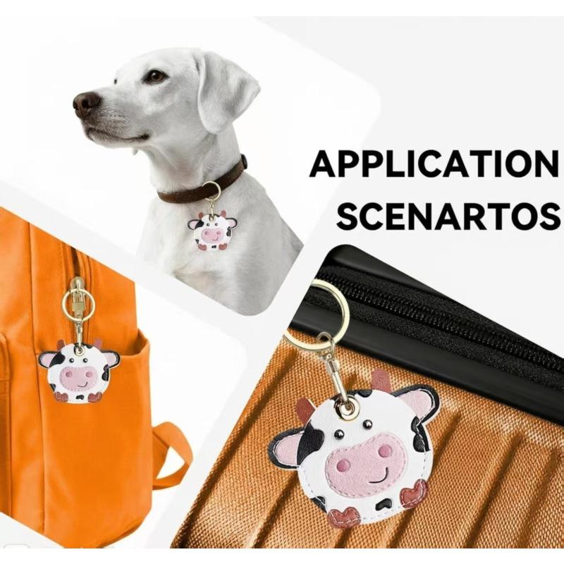 MINISO Брелок, Милый кулон в форме коровы для скрытого Airtag, Защитный чехол из искусственной кожи с кольцом для ключей
