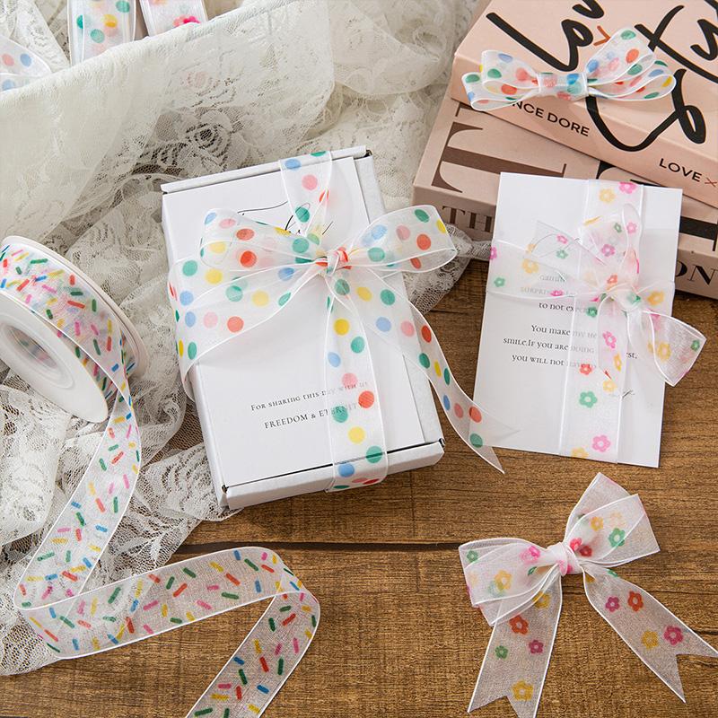 25Я Крафтовый бант 2,5 см Цветной горошек Красивые прозрачные ленты из пряжи DIY Принадлежности для упаковки подарков Легкая лента из органзы