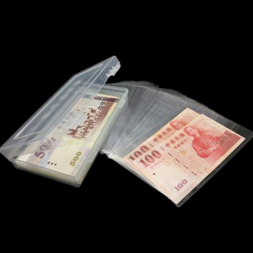 Пластиковые кармашки для банкнот 17*8,5 см (100 шт) Мягкий чехол для хранения банкнот с держателем-коробкой