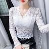 V-Neck Slim Lace Bottoming Top with Chest Pad – Long Sleeve Women's T-Shirt
