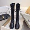 Knight Boots Flat Boots Women's 2021 New Autumn and Winter Tall Thick-soled Black Strap But Knee Boots Tide