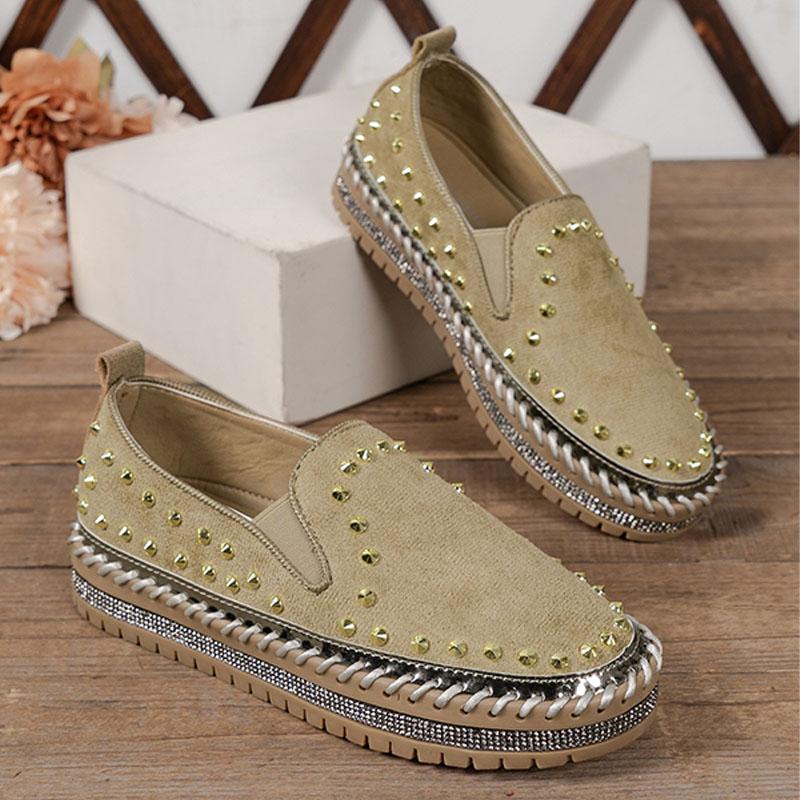 Большие размеры слипоны лоферы модные заклепки на плоской подошве толстая подошва швейные женские туфли на плоской подошве повседневные неглубокие уличные прогулочные туфли 2024