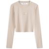Fashion Letter Ribbed Stretch Long Sleeve T-Shirt Women Tops Off-White J222390PED
