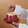 Round Wooden Ceramic Coffee Cup with Saucer Modern Afternoon Tea Dessert Cup Exquisite Couple Mug Office Mug Home Decoration.