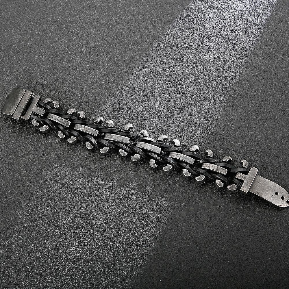 Мужской кожаный браслет Готический 30 мм шириной Цепочный браслет с пряжкой ремня Хип-хоп Браслет из нержавеющей стали Регулируемый браслет-манжета