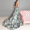 Women Wedding Bride Bridesmaids Elegant Sleeveless Flowers Floral Print V Neck Maxi Long Dress Party Ball Gown