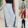 Women Pants Drawstring Elastic Waist Stripe Patchwork Wide Leg Sport Exercise Trousers Contrast Color High Waist Sweatpants
