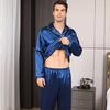 2Pcs/Set Silk Satin Men Pajama Set Button Down Long Sleeve Pajama Top with Notch Collar