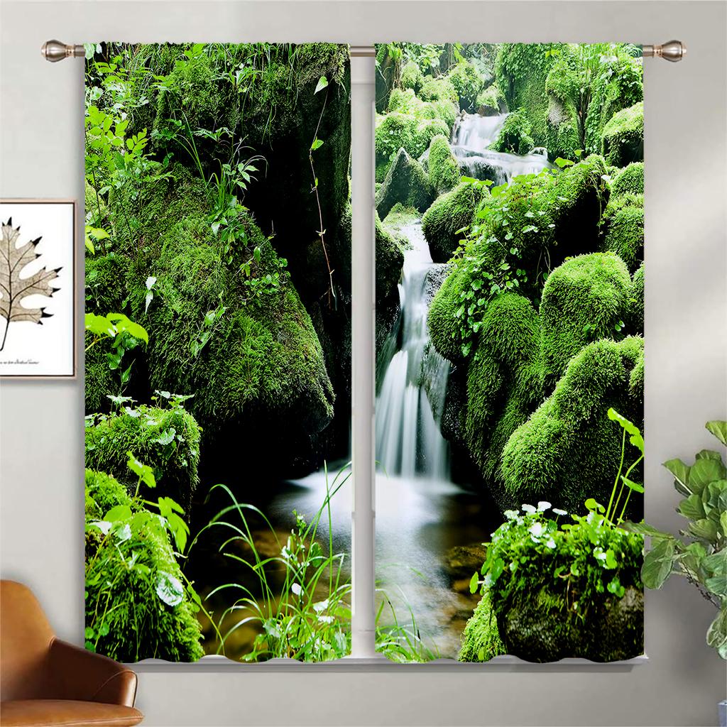 Natural Scenery 3d Print Decoration Decorative Curtains, Living Room Bedroom Kitchen Semi-Blackout Curtains 2PCS