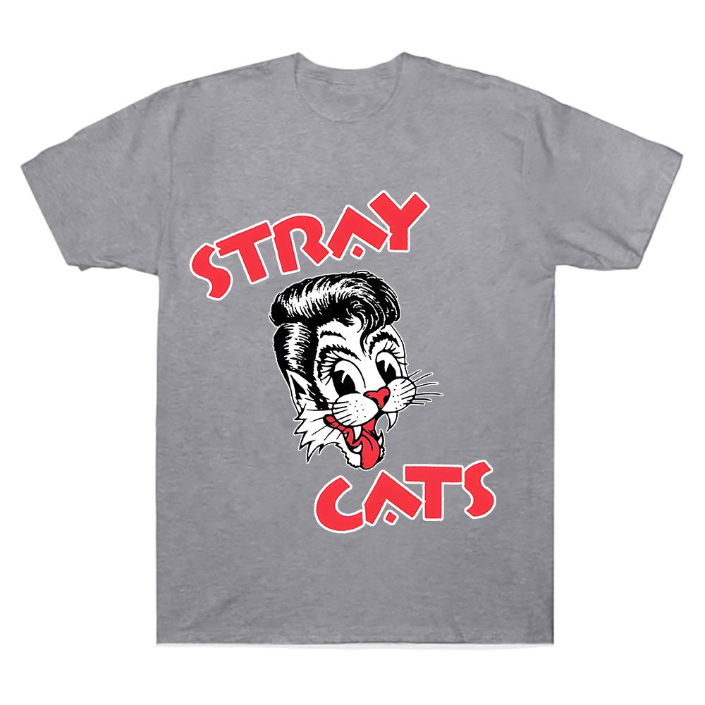 Футболка Stray Cats Rock с кошачьей головой, хипстерская уличная мода, женская мужская, с круглым вырезом, с коротким рукавом, из хлопка, одежда