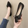 2024 Summer New Hollow Mesh Breathable Flat Shoes Pointed Bow Match Women's Single Shoes
