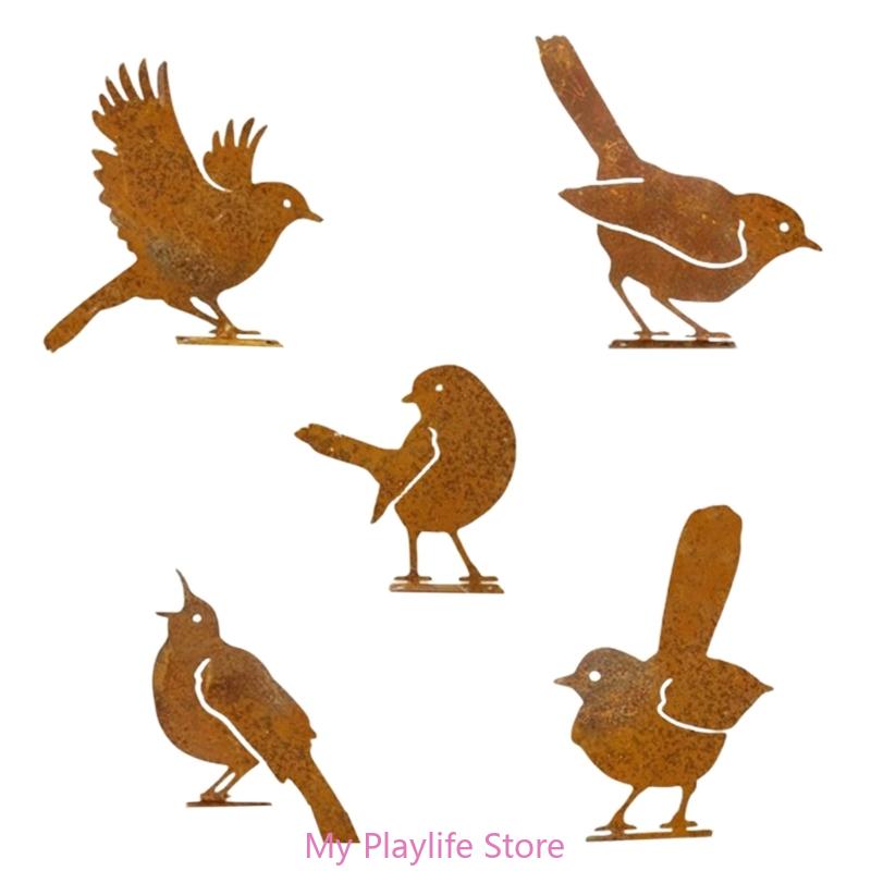 5 шт. силуэты птиц из выветренного железа креативные украшения для сада и патио металлические скульптуры птиц украшения для двора