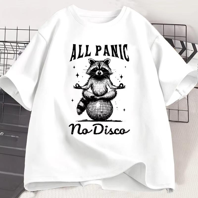 Retro Funny Raccoon All Panic No Disco 90s Women T Shirt Vintage T-shirt Short Sleeve Tee Summer Oversized Clothes Harajuku Tops
