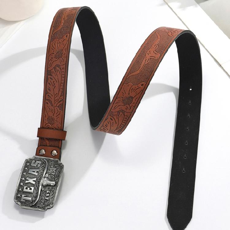 Мужской ремень в западном стиле Ковбойский пояс с серебряной деталью в виде головы быка для законодателей мод и ценителей стиля