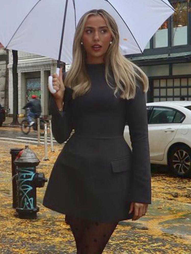 Gothic Y2k New One Piece Dress Women Solid Pocket Vintage High Street Dresses Female Korean Fashion Patchwork Casual Slim Clothes 2026