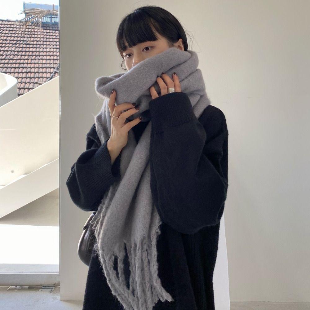 Solid Color Winter Cashmere Scarf Warm Fringed Shawls Wrap Long Tassel Scarves Girls