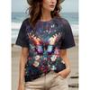Летняя модная женская футболка с красивыми цветами, стильная, повседневная, с коротким рукавом, круглым вырезом, круглым вырезом, топы