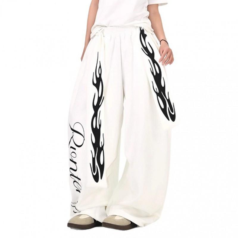 Unisex Loose Fit Streetwear Jogger Pants With Flame Letter Print Casual Trousers Daily Wear