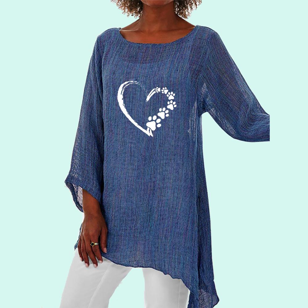 Женская мода, хлопковая и льняная свободная рубашка, весна и лето, топ с длинными рукавами и сердцем 3/4, женские повседневные блузки с круглым вырезом