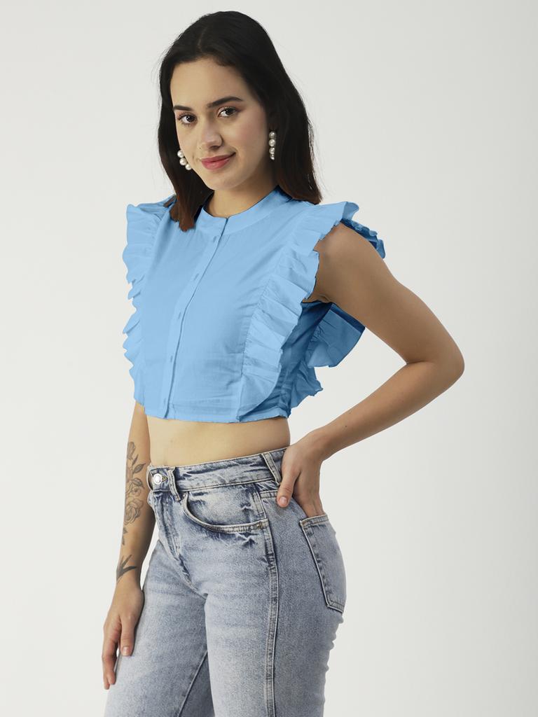 Moomaya Укороченный топ из цельного хлопка на пуговицах, топы с оборками на рукавах, лето