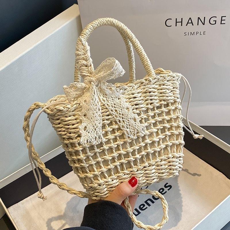 Шикарная Плетеная Сумка Ручной Работы Стильная Ротанговая Сумка-Тоут С Цветочным Принтом И Шарфом