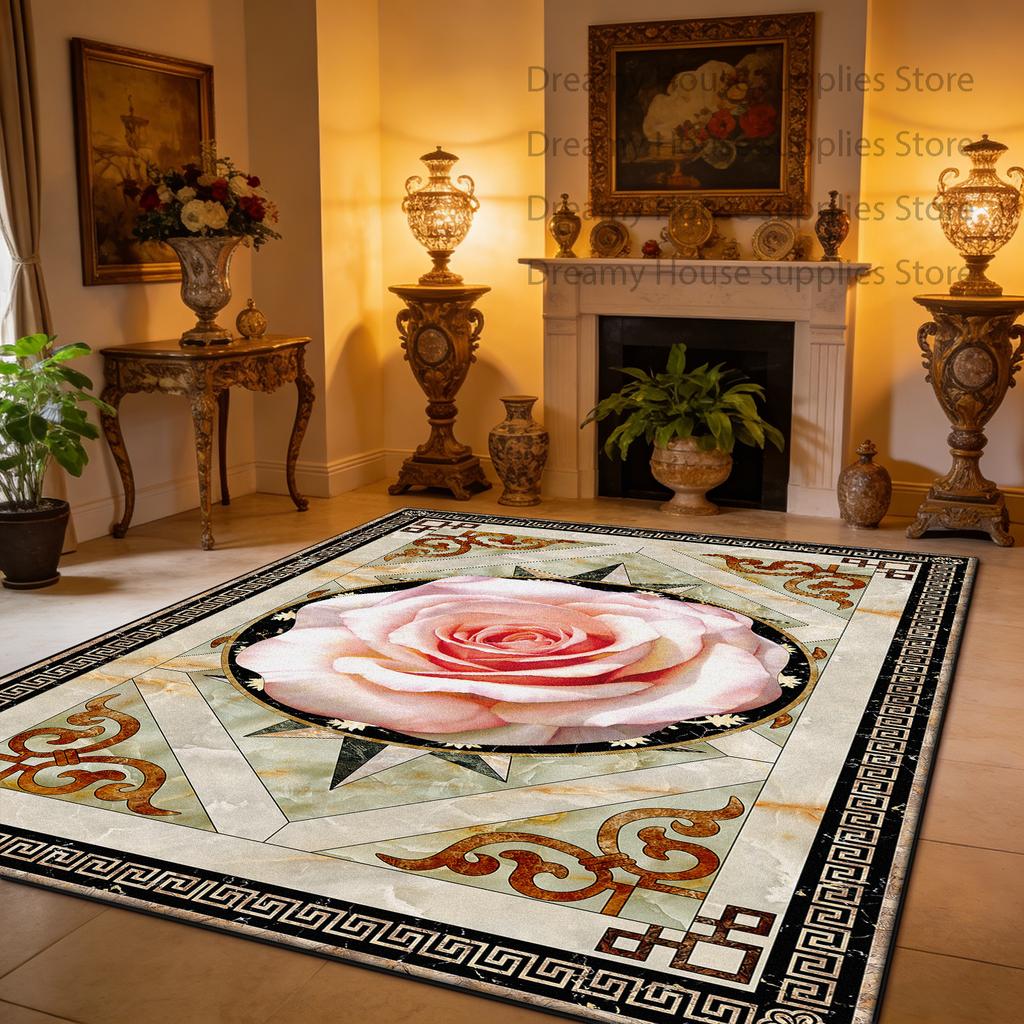 European Style Luxury Flower Design Large Rugs Washable Non-slip Living Room Decoration Carpet Bedroom Sofa Area Floor Mat Plush