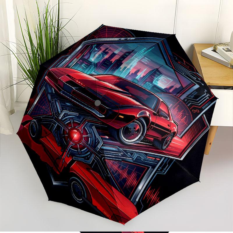 Knight Rider Print Automatic Open Close Umbrella, Portable Foldable Umbrella, for Outdoor Commute Camping Trip, Ideal Birthday Gift