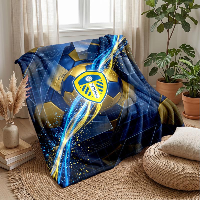 Leeds United Football Print Flannel Blanket, Soft Warm Lightweight Throw Blanket for Sofa Bed Camping
