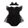 Infant Newborn Baby Girl Clothes Ruffle Sleeve Dress Romper 2Pcs Dot Mesh Skirts Hem Bodysuit with Headband Set