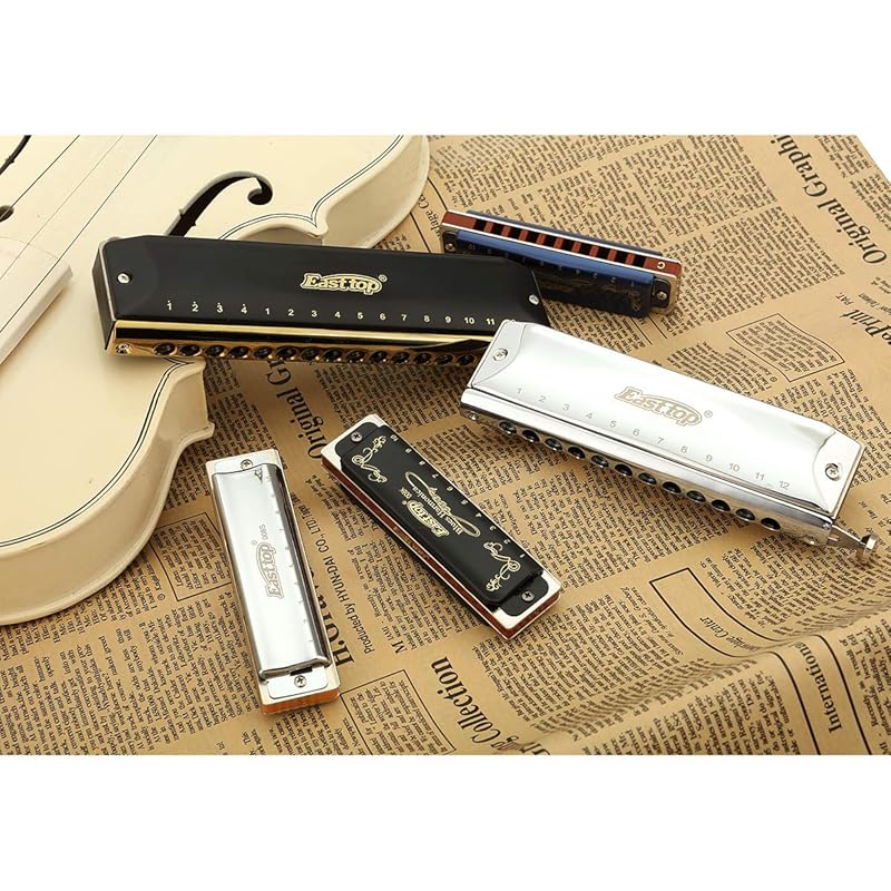 East Top Harmonica Blues Harmonica 10 Hole Harmonica G Key 10 Holes 20 Tones Brass Cover Canvas Case Clean Cloth Expert Diatonic Harmonica