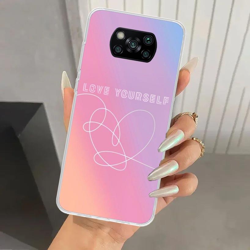 Люби Себя Цветочное Сердце Линия Kpop Чехол для Телефона для Xiaomi Poco X5 X6 X7 Pro F7 Ultra M7 Redmi 15 15C 13 13C 12 12C 10 10A 10C 9