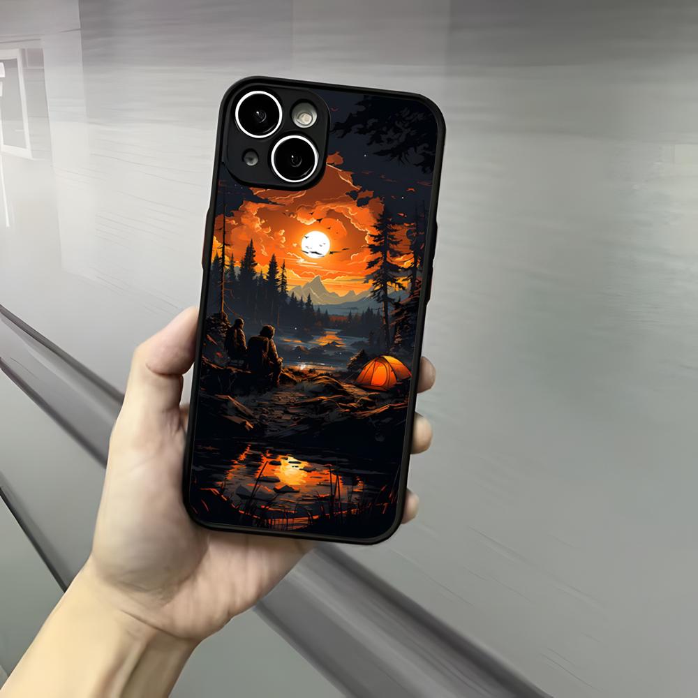 Чехол для телефона для кемпинга на природе для iPhone 17 16 15 14 13 12 Pro Max Xr Air Plus Черный жесткий чехол с ощущением кожи